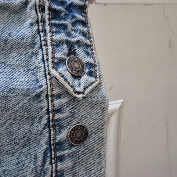 Free People Blue Denim Jacket with Gray Hood - Picture 8 of 16